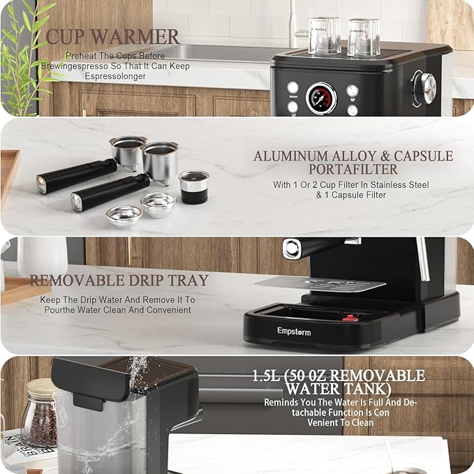 Espresso Machine 20 Bar with Steam Milk Frother, Espresso maker Compatible for NS Original Capsules 2 IN 1 expresso maker, Professional Cappuccino Expresso Machine for Home and Office