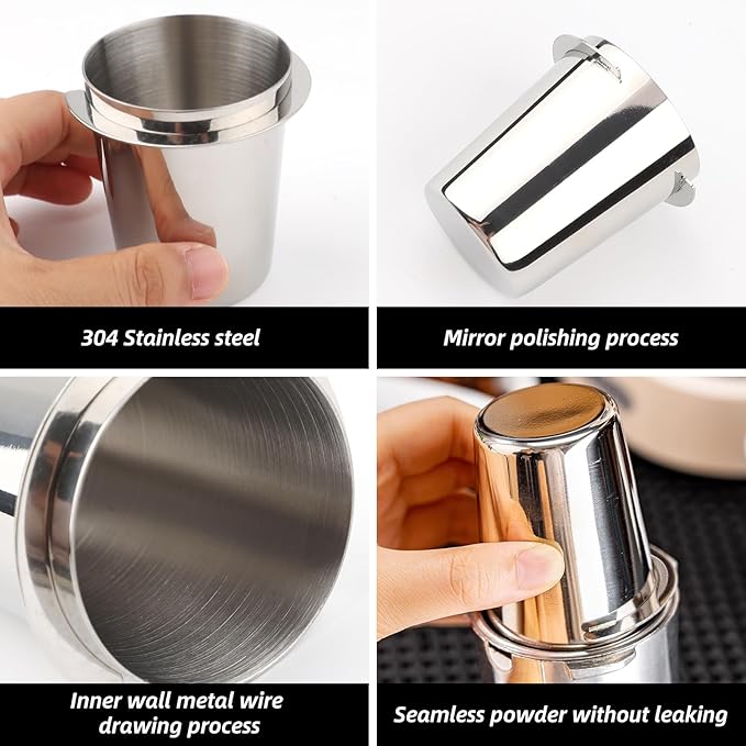 54mm Espresso Dosing Cup,Stainless Steel Coffee Powder Dispenser,Coffee Dosing Cup Universal Fits 58mm Portafilters Accessories(Brushed Silver)