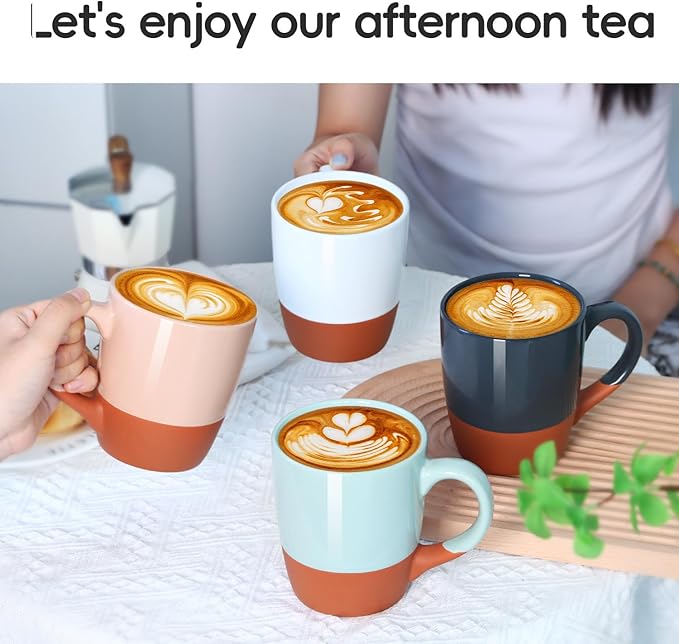 Smilatte 20 OZ Large Coffee Mug, Nice Ceramic Boss Tea Cup with Big Handle for Dad Men Women, Unique Style For Any Kitchen, Green-Brown
