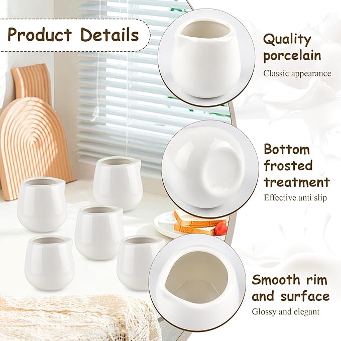 12Pack 3 oz Mini Cream Pitcher, Small Ceramic Cream Jugs, White Porcelain Creamer for Milk, Coffee, Tea, Jam, Sauces
