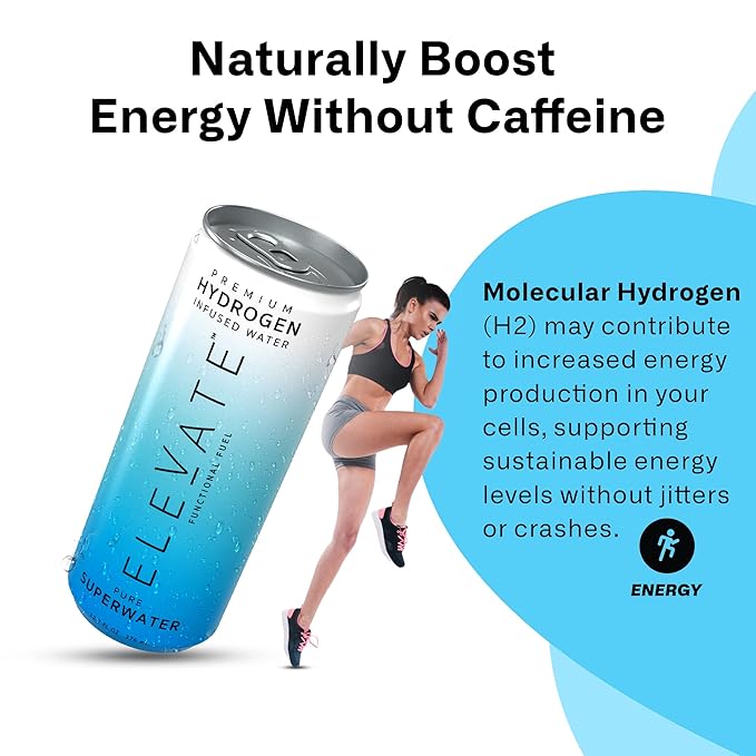 ELEVATE SUPERWATER Premium Hydrogen Water (12 pack). Highest Hydrogen (3-5 PPM) and Lowest -650 ORP. Supports Recovery, Energy, Hydration, Focus, and Endurance. BACKED BY SCIENCE.