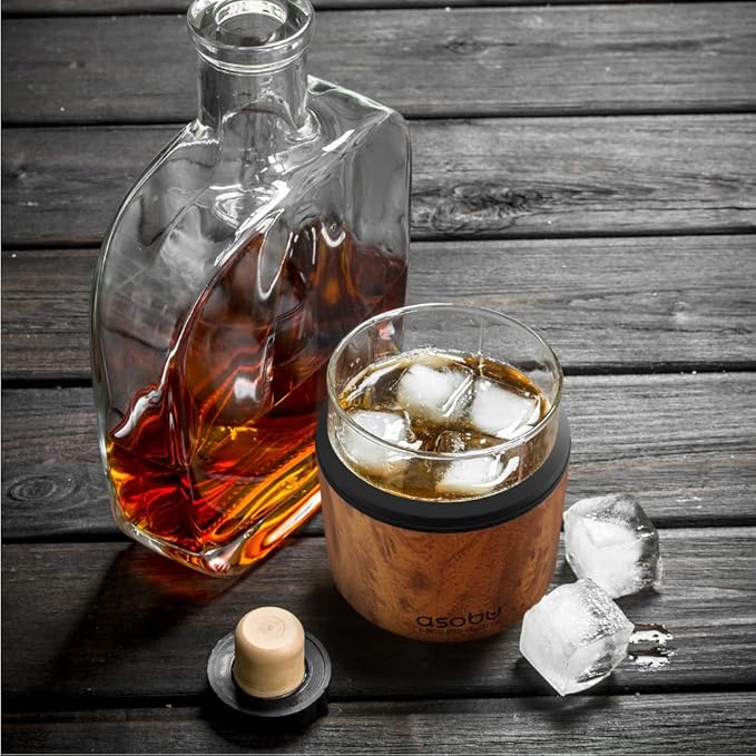 asobu Whiskey Sleeve Glass – Insulated Bourbon Tumbler with Premium Rocks Glass, BPA-Free, Double-Wall Stainless Steel, Keeps Drinks Cold Longer, 10.5oz