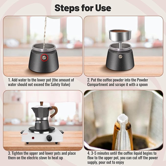 Vaolvpant 3 Cup Aluminum Moka Pot Classic Stovetop Espresso Coffee Maker 150ml 5oz Coffeemaker Percolator Mocha Pot Greca Coffee Maker Cafe Makers for Italian and Cuban Café Brewing Gray