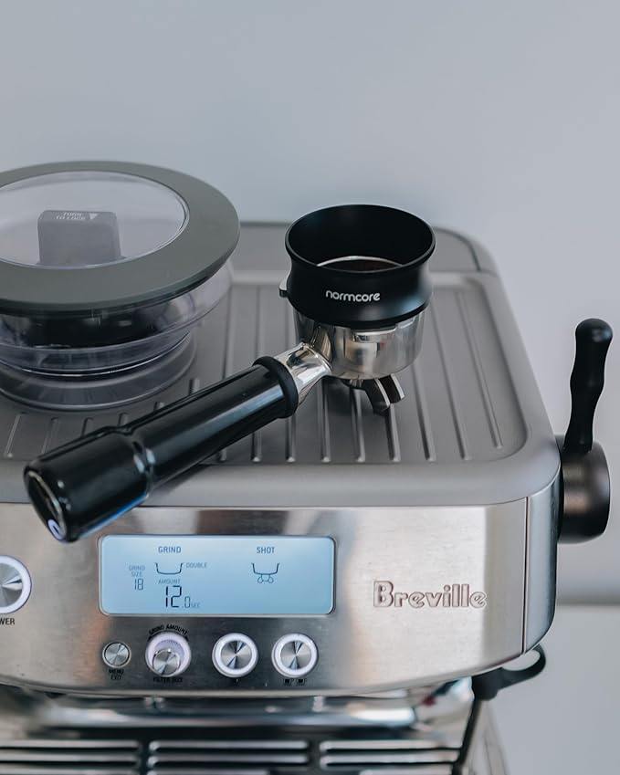 Normcore 54mm Magnetic Dosing Funnel V2, Espresso Coffee Dosing Ring, 28mm Anodized Aluminum with 9 Neodymium Magnets Fits 54mm Breville Portafilter, Black