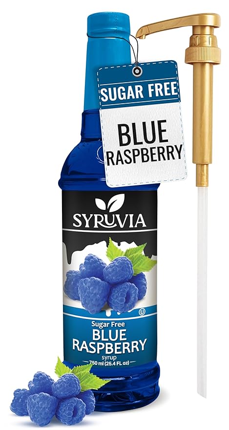 Syruvia Sugar-Free Blue Raspberry Syrup, Flavored Syrup for Drinks, Cocktails, Lemonades, Iced Teas, and Desserts – 25.4 fl oz, With Pump