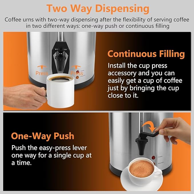 45 Cup 8L/2.11Gallon Commercial Coffee Urn, Festa Essential 950W Large Percolate Coffee Maker, Hot Beverage dispenser With Double Dripless Faucet,Quick-Brewing Hot Water Urn for Catering,Home,Events