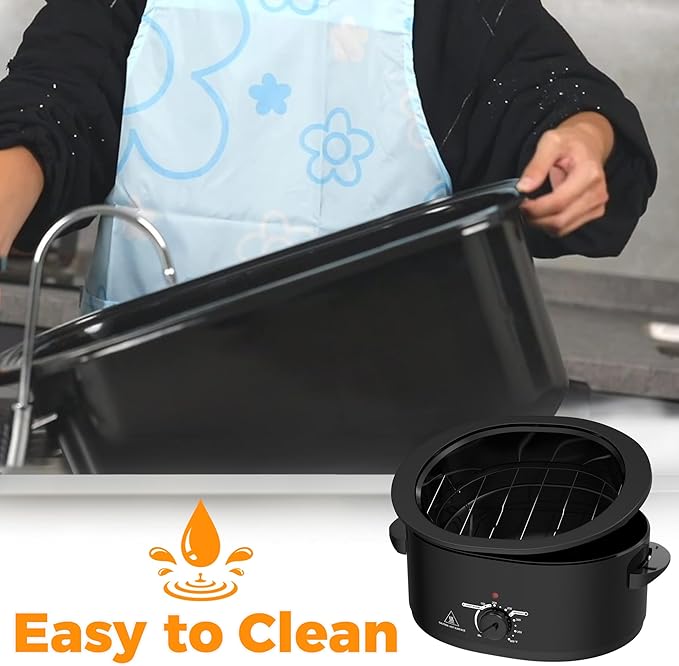 8 QT Electric Roaster Oven with Self-Basting Lid, Turkey Roaster Oven with Defrost Warm Function, Removable Pan and Rack, Black