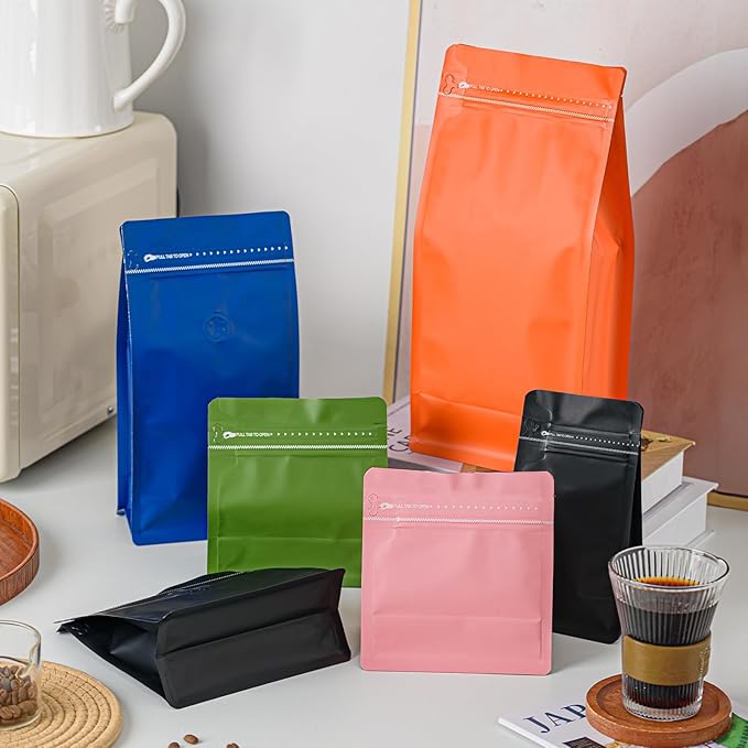 50 Pcs 0.5lb Green Sqaure Coffee Bean Bags with No-Valve, Easy Tear Open & Repeating Sealed Zipper, Heat-Seal Stand Up & Flat Bottom Tea Bag, 8oz Capacity 7.6.1x6.5 Inch