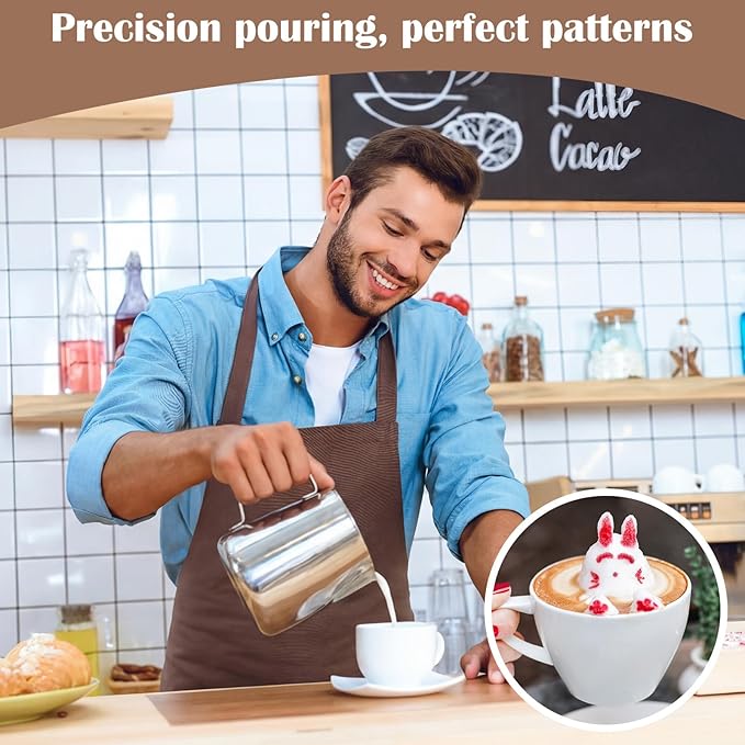 Honeydak 4 Pcs Milk Frothing Pitcher 304 Stainless Steel Steaming Pitchers for Coffee Bar Cappuccino Barista Tools Milk Jug Steamer Frother Cup (30 oz)