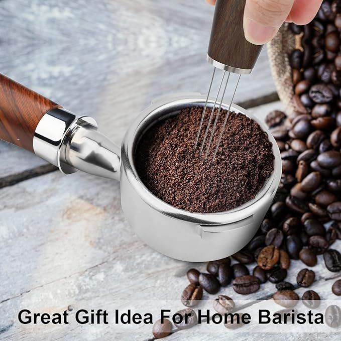 58mm Bottomless Portafilter, Professional Stainless Steel Portafilter 2 Ears for 58 Gaggia Machines- Not suitable with E61 groupheads,with Walnut Handle & Filter Basket