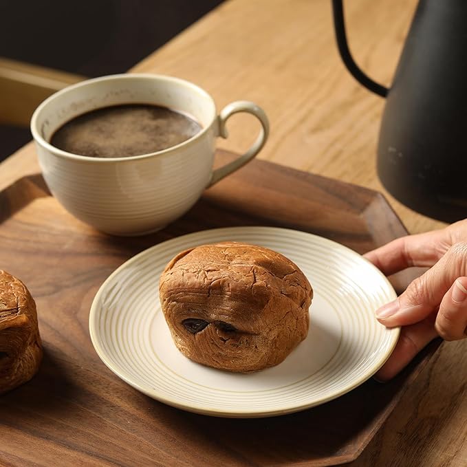 12Oz Coffee Cups with Saucers, Ceramic Espresso Cup Set of 4, Cappuccino Cups Set, Tea Mugs and Saucer, Microwave Dishwasher Safe Drinkware for Home, Cafe, Housewarming Gifts