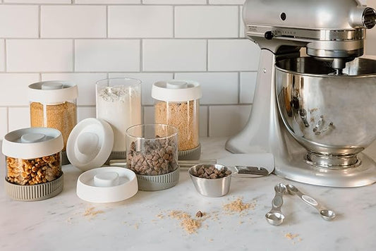 Kitchen Canisters for Countertop, Set of 5 - Glass Canisters with Airtight Lids, Vacuum Sealed Glass Storage Jars with Lids, Airtight Containers for Coffee Beans, Sugar, Candy, Flour, Etc