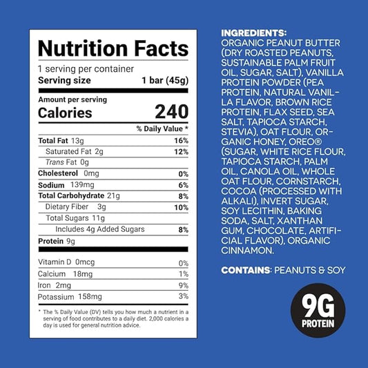 FROPRO Snack Bar - Peanut Butter Snack Bars - Gluten Free, Dairy Free, Non GMO, Plant Based Protein Snacks Bar - Crave-worthy & Great On-the-Go | Cookies and Cream, 24 Pack