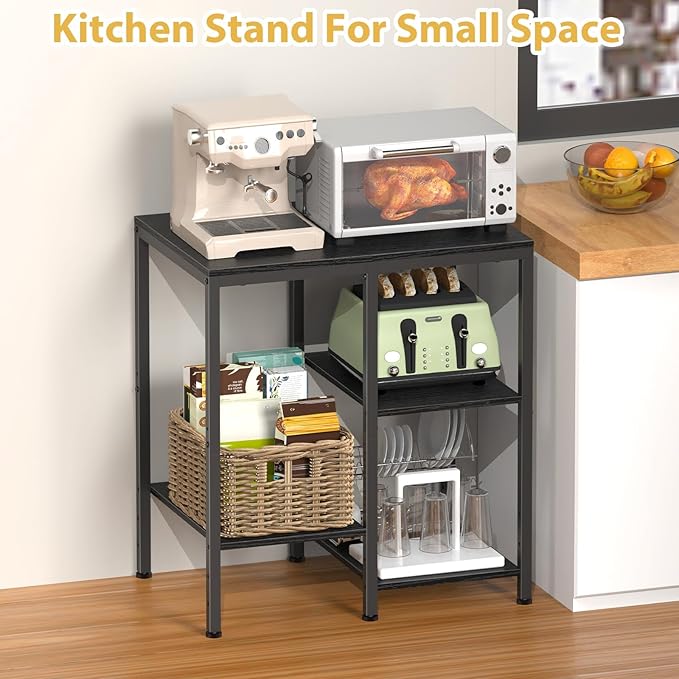 Kitchen Microwave Stand,4-Tier Adjustable Bakers Rack, Microwave Cart with Storage, Small Coffee Bar Table Appliance Shelf for Living Room,Office (Coal-Black)
