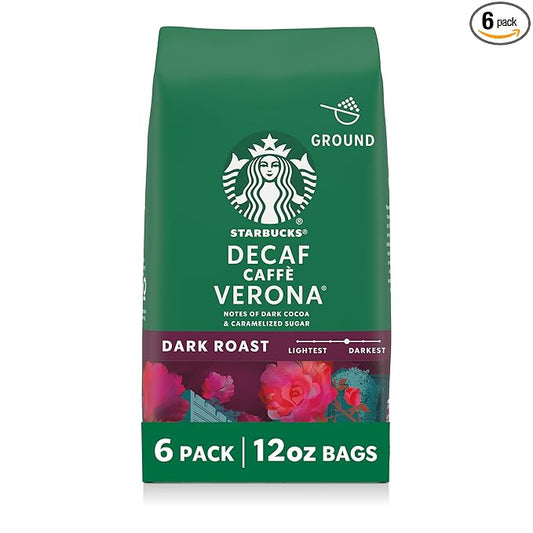 Starbucks Ground Coffee, Dark Roast Hot or Iced Coffee, Decaf Caffè Verona, Six 12 oz Bags