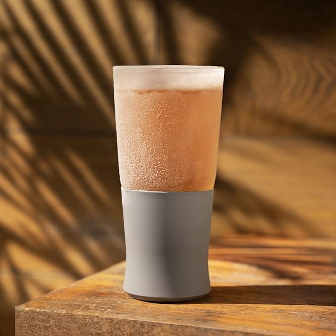 Host Glass FREEZE Double Wall Insulated Beer Glasses, 16oz Set of 2 in Gray