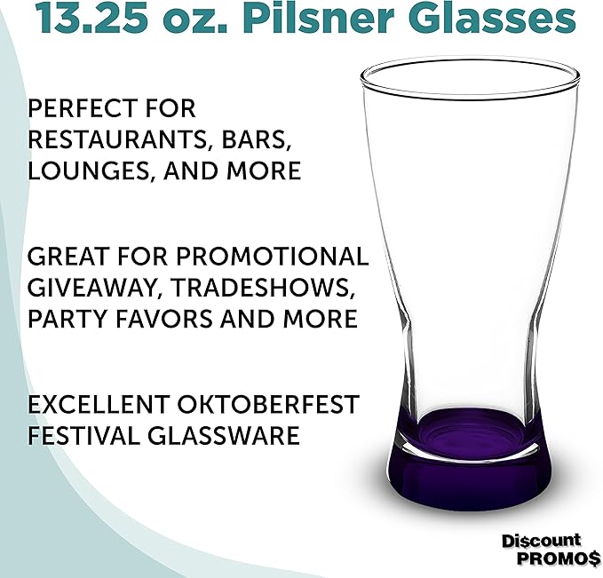 DISCOUNT PROMOS Pilsner Glasses 13.25 oz. Set of 12, Bulk Pack - Made in the USA, Perfect for Hotels, Restaurants, Bars and Even Party Favors - Purple