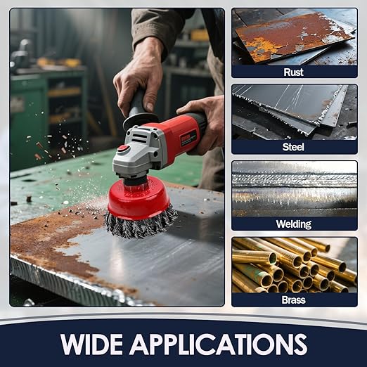 MIKILIKIEN 3 Pack Wire Wheel Brush for Angle Grinder, 4 Inch Angle Grinder Wire Wheel, Wire Wheels for 4 1/2 Angle Grinder -5/8 Inch Threaded Arbor ,0.02 Inch Carbon Steel Wire Brush for Angle Grinder