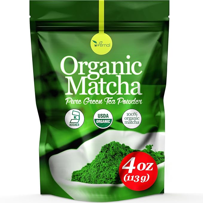 uVernal Organic Matcha Green Tea Powder - 100% Pure Matcha for Smoothies Latte and Baking Easy to Mix - 4oz Kosher Pareve