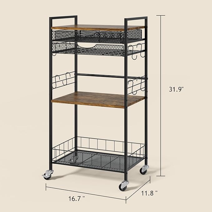 Coffee Bar Station with Storage Drawer - 5 Tier Coffee Table Countertop Organizer for K Cups, Tea Bags, Sugar Storage and Kitchen Cabinets (Brown)