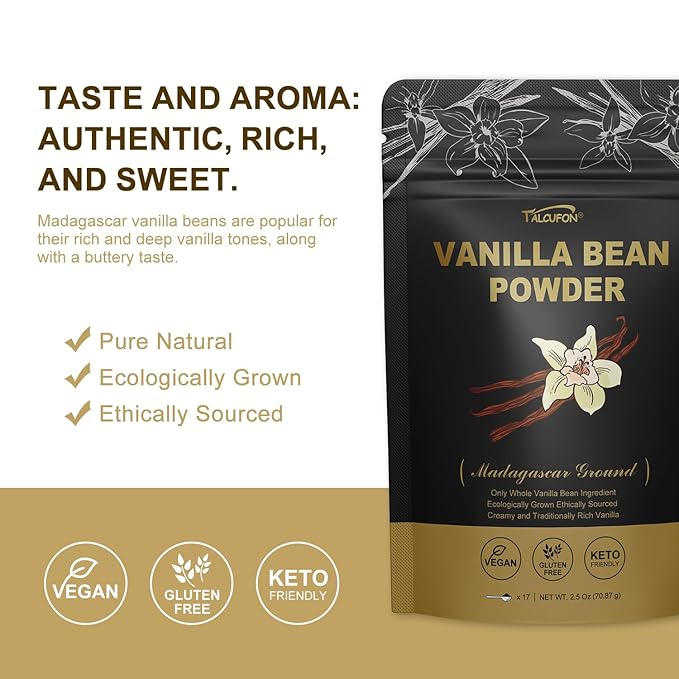 TALCUFON Madagascar Ground Vanilla Bean Powder 2.5 oz – 100% Pure, Gluten-Free, Non-GMO, No Fillers