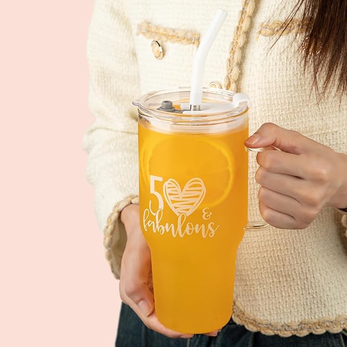 Wells 50th Birthday Gifts For Her, Cool 50 Year Old Birthday Gift Women, Fabulous Gift for Women Turning 50, Happy Birthday Gifts For Best Friends Female Mom Wife Coworker - 33oz Cute Glass Tumbler
