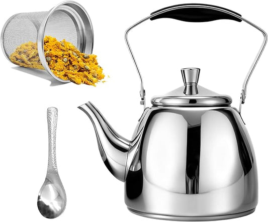 Stainless Steel Teapot with Infuser, Loose Leaf Tea Pot 50oz, Stovetop Safe Tea Kettle, Dishwasher Safe (1500ml)