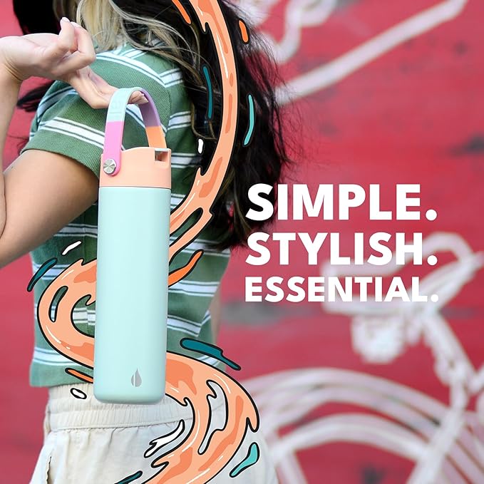 Elemental 24oz Insulated Water Bottle with Straw - 100% Leak-Proof Stainless Steel Core Water Bottles for Travel, Sports & Gym - Fits in Car Cup Holder - BPA Free Double Wall Insulation - Mint Sorbet