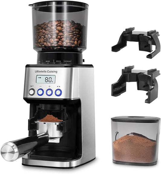 URintells Cuising Burr Coffee Grinder, Electric Coffee Grinder with 51 Grind Settings, Precision Timer, Stainless Steel Espresso Grinder with Anti-Static Design, Easy Clean and 3 Modes