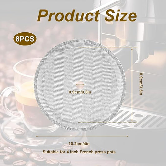 8 Pieces French Press Replacement Filters Mesh Filters Replacement,french press filter,4 Inch Stainless Steel Replacement Screen,for 1000ml,800ml,350ml Coffee Makers,french press filters replacements