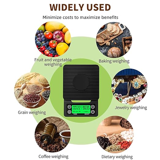 Coffee Scale with Timer - 0.1g Accurate, 3kg Drip Espresso Scale for Pour Over Coffee, Portable Digital Kitchen Food Scale with, LCD Displa, Non-Slip Mat (Including Batteries) - Black