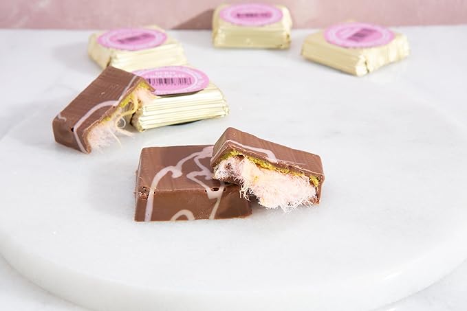 Carians Angel Hair Pomegranate Cotton Candy, Dubai Chocolate Candy with Pistachio and Kunafa, 10 Individually Wrapped Chocolate, Great for Gift Giving, Anniversary, Thanksgiving, Christmas