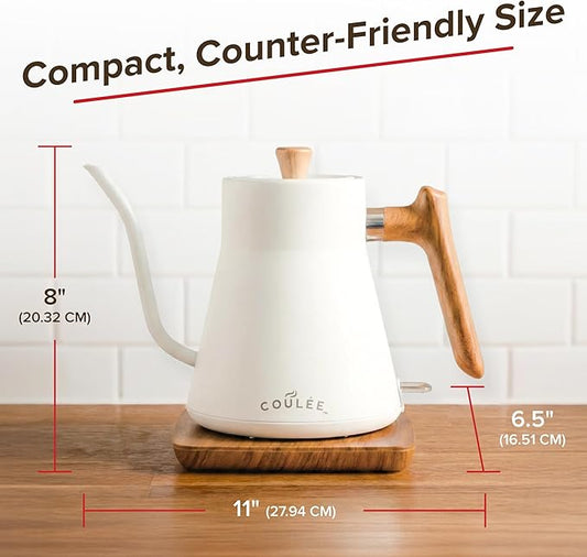 Coffee Gooseneck Kettle, Stainless Steel Interior, Electric Kettle for Boiling Water, Pour Hot Water Over Coffee, Tea, or Matcha, Electric Boiler, Heat Resistant Ergonomic Handle, White