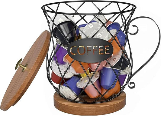 Coffee Pod Holder with Lid -Coffee Creamer Holder Large Capacity Holder for k Holder Organizer for Counter - Coffee Decor Station for Pods, Espresso, Capsules, Creamer, (Black-HH)