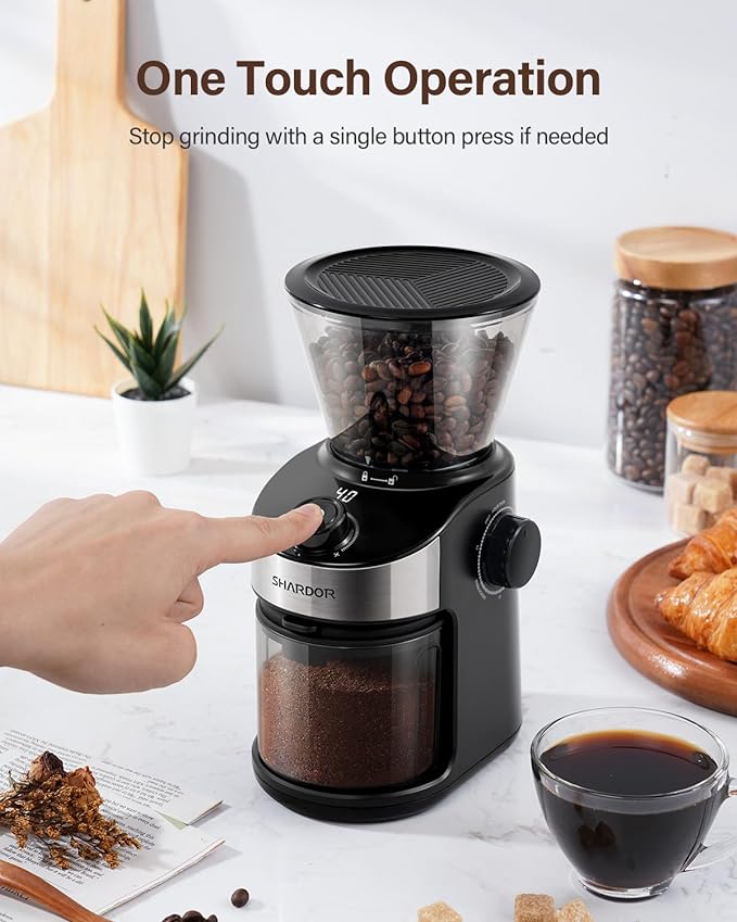 SHARDOR Burr Coffee Grinder Electric with 32 Grinding Sizes 3.0, Coffee Grinders for Home Use with 40 Seconds Adjustable Electronic Timer, Coffee Bean Grinder with Chamber Cleaning Button