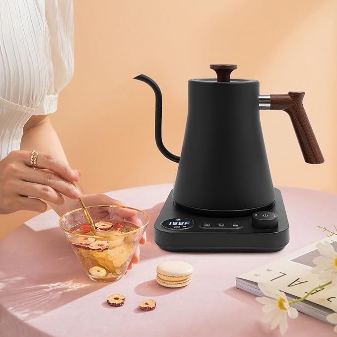 Gooseneck Electric Kettle, ±1℉ Temperature Control, Stainless Steel Inner, Quick Heating, Keep Warm Function & LED Display, for Pour Over Coffee, Brew Tea, Boil Hot Water, 0.9L (Black)
