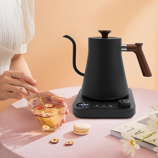 Electric Gooseneck Kettle, 1200W Quick Heating with LED Display, Stainless Steel Inner, Adjustable Temperature, 24H Insulation, Auto Shut Off, for Pour Over Coffee, Tea, French Press (Black)