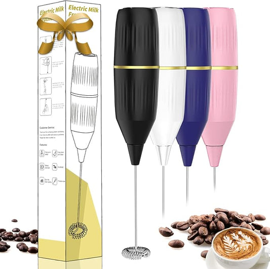 Mini Milk Frother Handheld, Coffee Mixer & Matcha Whisk | Compact, Easy to Clean & Multi-Use | for Lattes, Hot Chocolate, Eggs, Frappe | Kitchen Essentials Gift (Black)