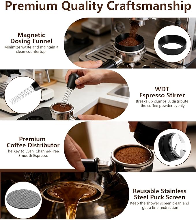 10 PCS Espresso Accessories Kit - 51mm Espresso Tools Set with WDT Tool, Espresso Tamper, Tamping Station, Coffee Distributor, Dosing Funnel, Puck Screen, Latte Art Pen,Stencils & Coffee Scale
