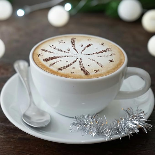 NAKLEO Coffee Stencils and Cookies Decoration 14Pcs 2.8”x2.8” and 4.3”x4.3”, Reusable Plastic Baking Templates, New Years Eve, Barista DIY Art Craft, Capuccino Latte Chocolate Cake Biscuit