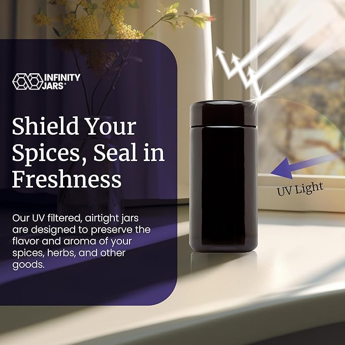 Infinity Jars Tall Screw Top Jar 150 Ml (5.07 fl oz), UV Black Glass Airtight Smell-Proof Container for Coffee, Tea, Dried Goods, Refillable Tall Jar for Long-Term Kitchen Storage Pack 3