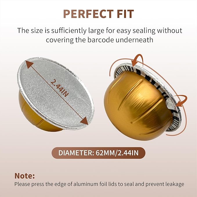 Reusable Pods Aluminum Foil Seals for Nespresso VertuoLine Capsules 100PCS, Refillable Aluminum Covers Foil Seals Lids for Nespresso Vertuo Compatible for Nespresso VertuoPlus Espresso Machine