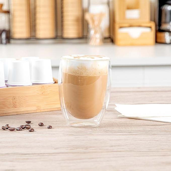 Restaurantware Coffee Cup 12 Pack of 11.8 oz Insulated Double-Wall Glass Borosilicate Coffee Cup Espresso Shot Dishwasher Safe For Hot Drinks