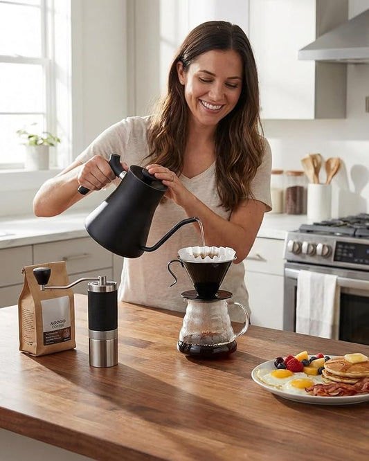 AGOGO Portable Pour Over Coffee Maker V60 Set - Easy Cleaning Compact 304 Stainless Steel Dripper for Camping & 50 Filters Paper & Cleaning Rag Black V60