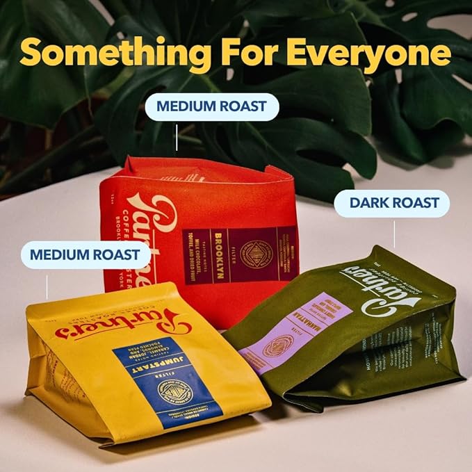 PARTNERS COFFEE ROASTERS - Whole Bean Coffee (Brooklyn - Medium Roast) 12oz - Versatile & Delicious Daily Brew - Milk Chocolate, Toffee, Dried Fruit - Whole Coffee Beans - Roasted in New York City
