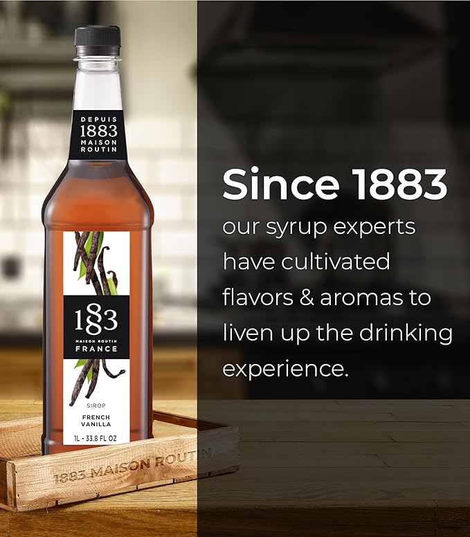1883 French Vanilla Syrup for Drinks, Made in France, 1 Liter Plastic Bottle