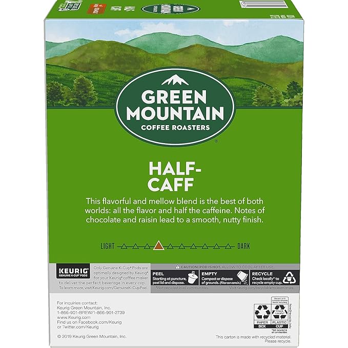 Green Mountain Coffee Roasters Half Caff, Single-Serve Keurig K-Cup Pods, Medium Roast Coffee, 24 Count