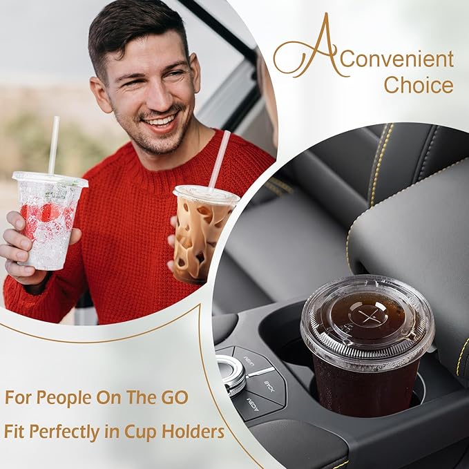 Clawsoff 12 oz 100 Pack Plastic Cups with Lids and Straws, Sturdy Food Safe Iced Clear Coffee Cups Disposable Smoothie Cups for Cold Drinks