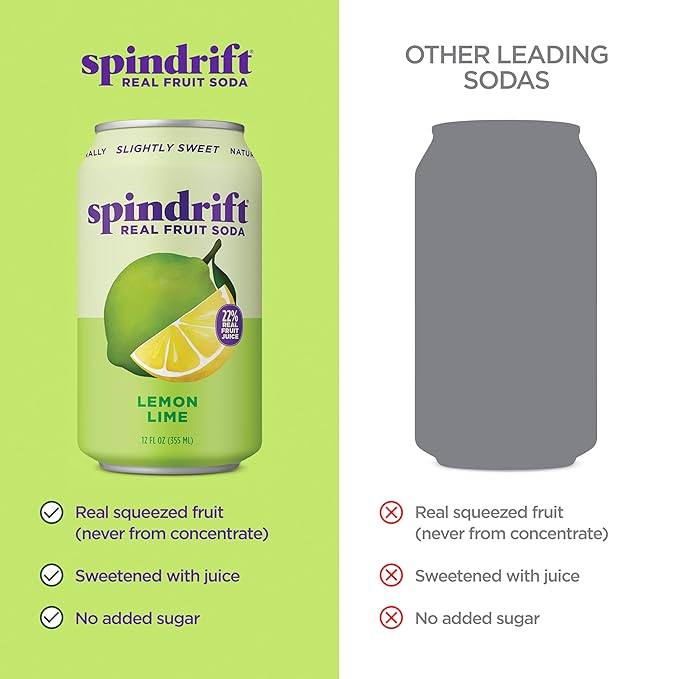 Spindrift "Lemon Lime" Soda, Made with Real Squeezed Fruit, Pack of 12