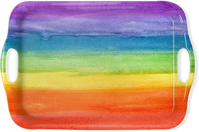 Serving Tray Decorative Tray with Handles Multi-Purpose Rectangular Serving Trays for Restaurant, Parties, Coffee Table, Kitchen - Rainbow Stripes